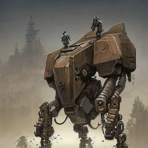 Prompt: sythe mech game artwork stonemaier art by jakub rozalski