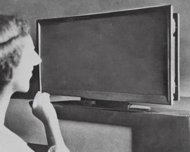 Image similar to 1 9 0 0 s photo of a person watching a flat screen hd tv