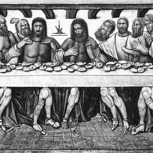 Prompt: the new zealand all black rugby team in the last supper by leonardo da vinci