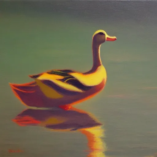 Prompt: a duck on the prowl oil painting alekos kontopoulos