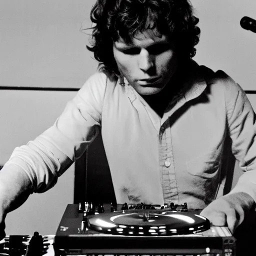 Prompt: jim morrison on the dj decks