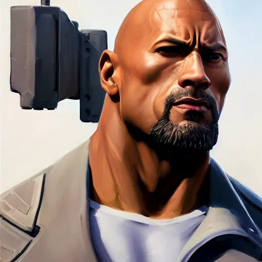 Prompt: greg manchess portrait painting of fully armored foundation aka dwayne the rock johnson from fortnite as overwatch character, medium shot, asymmetrical, profile picture, organic painting, sunny day, matte painting, bold shapes, hard edges, street art, trending on artstation, by huang guangjian, gil elvgren, ruan jia, greg rutkowski, gaston bussiere