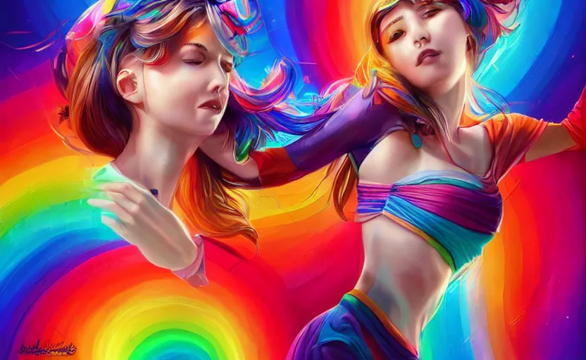 Prompt: Colorful crazy machine of happines and rainbows, artgerm, cgsociety, vibrant colors, peacefull