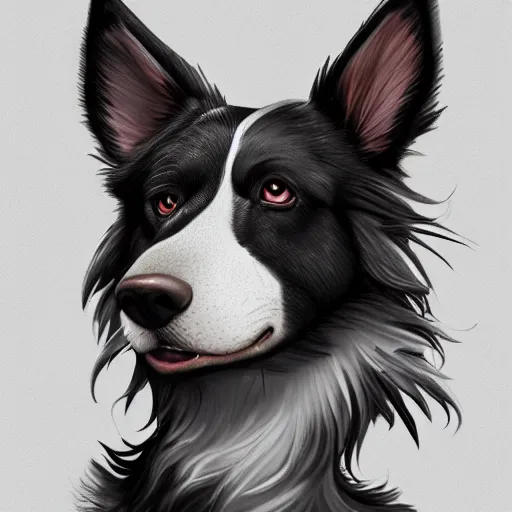 Image similar to wide angle beautiful full body portrait of a strong male anthropomorphic anthro border collie fursona, furry art, furaffinity, beautiful, glamor pose, detailed, aesthetic, trending on artstation