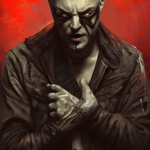 Image similar to the guy from disturbed, artstation hall of fame gallery, editors choice, #1 digital painting of all time, most beautiful image ever created, emotionally evocative, greatest art ever made, lifetime achievement magnum opus masterpiece, the most amazing breathtaking image with the deepest message ever painted, a thing of beauty beyond imagination or words