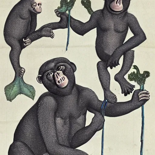 Prompt: strange bestiary of repressed unconscious bonobo chimeras