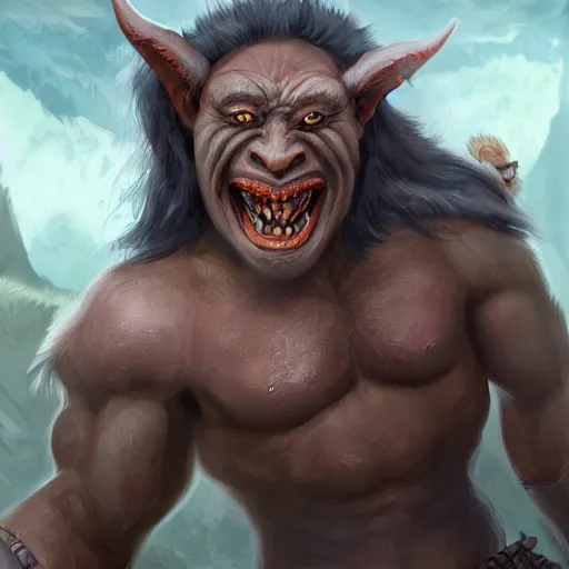 Image similar to a detailed portrait of a cute orc boy smiling, fantasy art illustration, incredibly highly detailed and realistic, 8 k, sharp focus