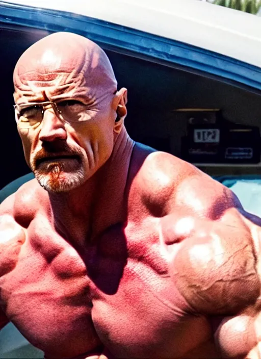 Image similar to film still of walter white as dwayne johnson in baywatch movie 2 0 1 7, 8 k