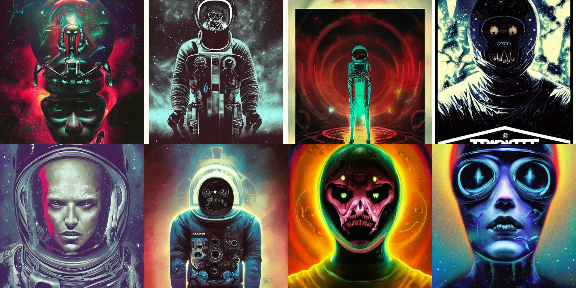 Prompt: dark astronaut, horror poster 9 0 s, cosmic horror, abstract, ghostly, arcade, duotone, poltergeist, lets get weird, intricate, elegant, highly detailed, digital painting, artstation, smooth, sharp focus, art by mondo, julian del rey and greg rutkowski, david la chapelle, ultraviolet colors,