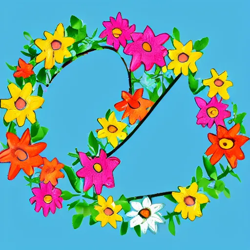 Prompt: the letter G capitalised in flowers, garland, sky background, crayon drawing style,