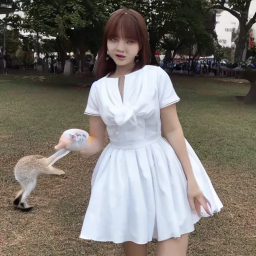 Image similar to a rabbit wearing a white dress funkpop