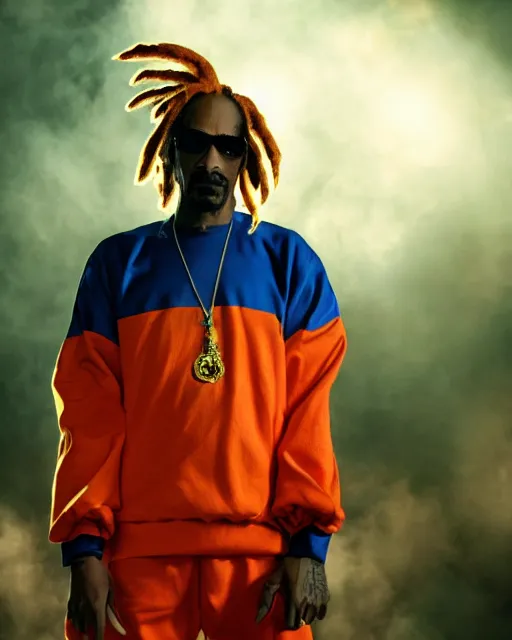 Image similar to Snoop Dogg in the role of Goku, film still, amazing short, 8K, IMAX, ultra detailed