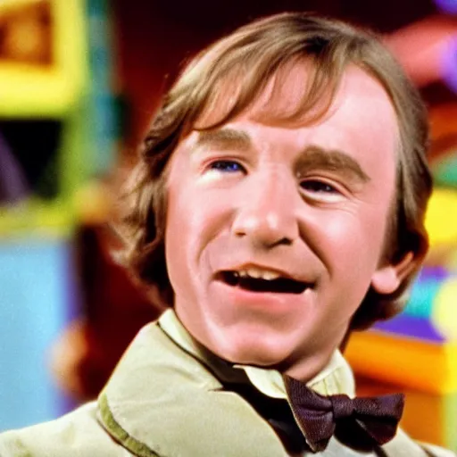 Image similar to a frame from the 1 9 7 1 movie willy wonka and the chocolate factory, starring tim allen, portrait, in focus, smiling