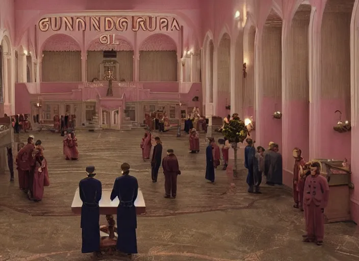 Image similar to a film still of a funeral in the grand budapest hotel ( 2 0 1 4 )