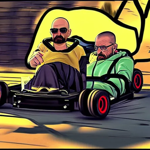 Image similar to Walter White go-karting with Jessie Pinkman, Breaking Bad concept art