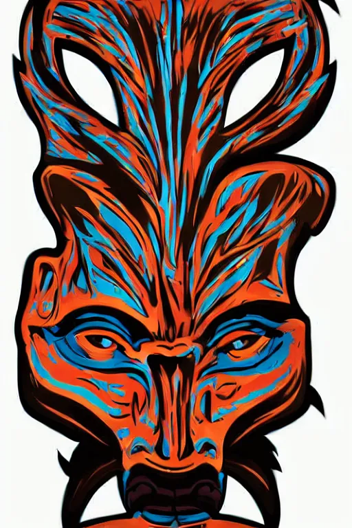 Image similar to totem animal mask tribal feather gemstone plant wood rock shaman vodoo video game vector cutout illustration vivid color borderlands comics by josan gonzales and dan mumford radiating a glowing aura