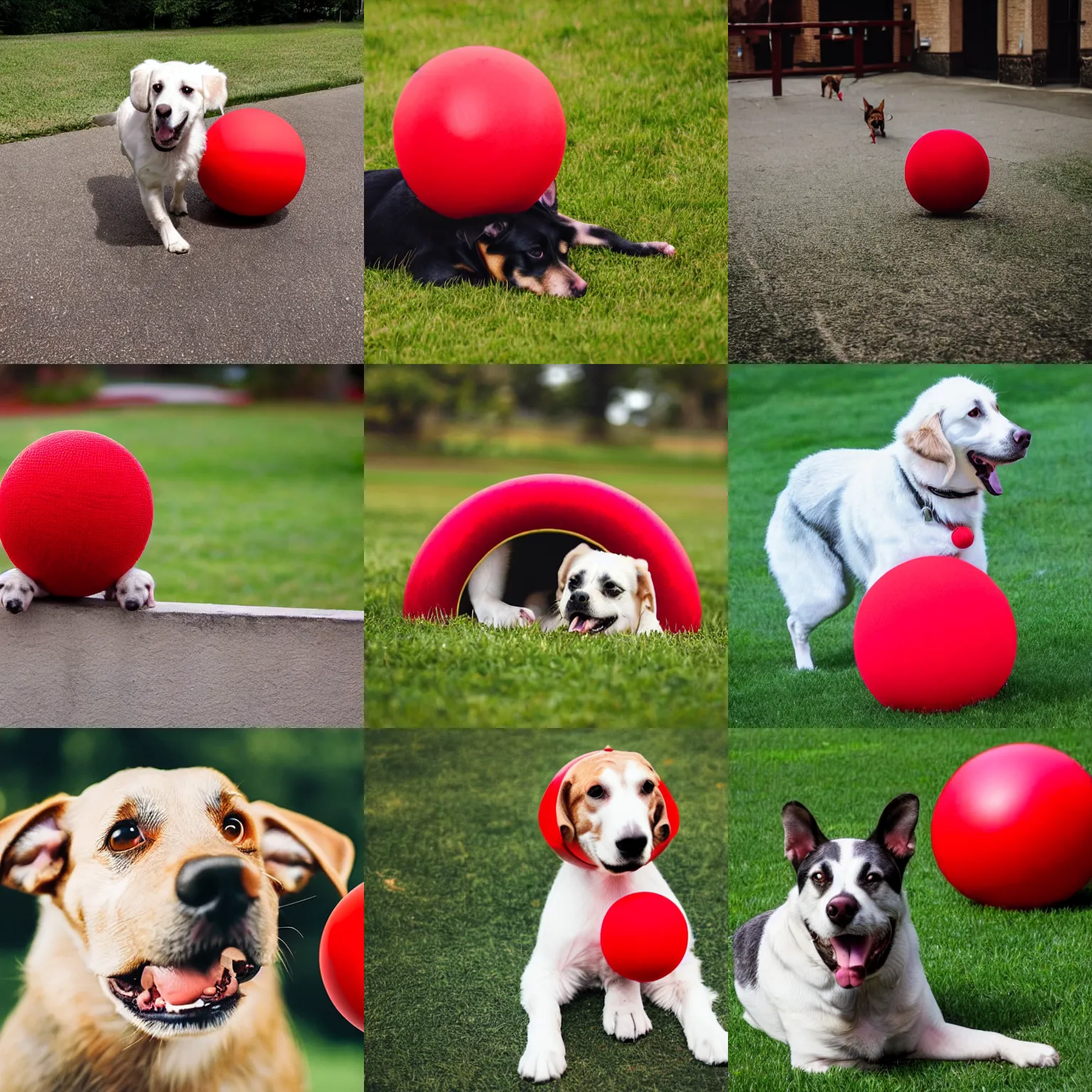 Prompt: a dog on a red ball