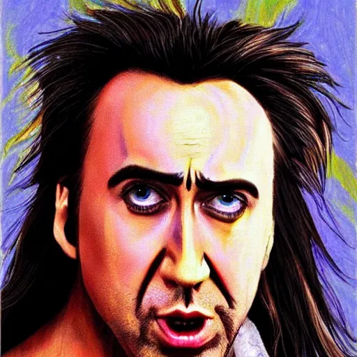 Image similar to nic cage as sonic the hedgehog, buff, painted portrait, highly detailed,