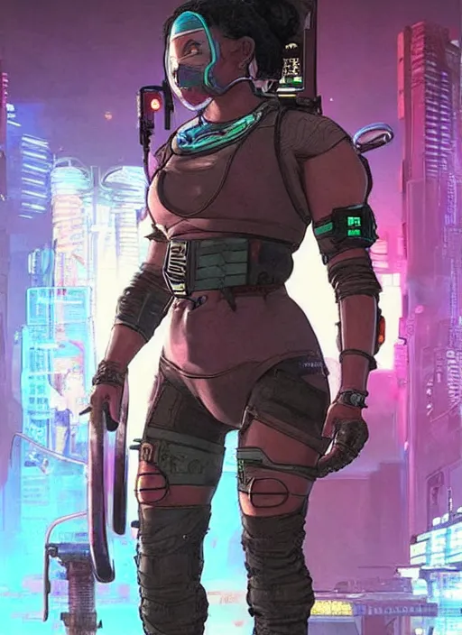 Image similar to apex legends cyberpunk weight lifter. concept art by james gurney and mœbius. cinematic, dramatic lighting ( cyberpunk 2 0 7 7 ), clean aesthetic