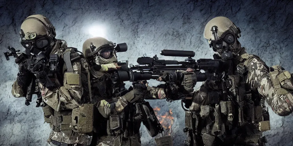 Prompt: spec ops infiltration on dark house night vision fire weapon tactical swat team