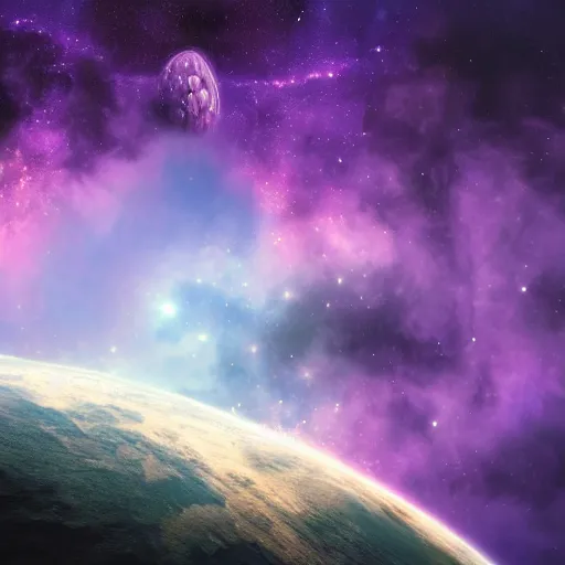 Prompt: a purple galaxy against the pitch black universe, matte painting, concept art, 4 k