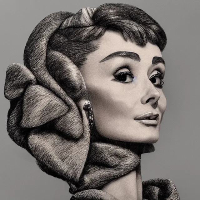 Prompt: a beautiful profile portrait of audrey hepburn, glass tiles, by giuseppe arcimboldo, photo realistic, realistic materials.