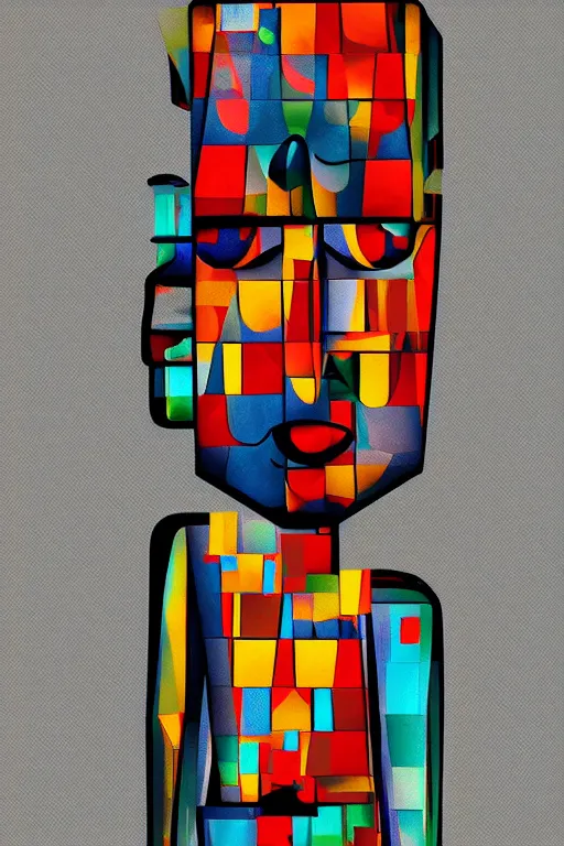 Image similar to cubist moai statue cutout digital illustration cartoon colorful beeple