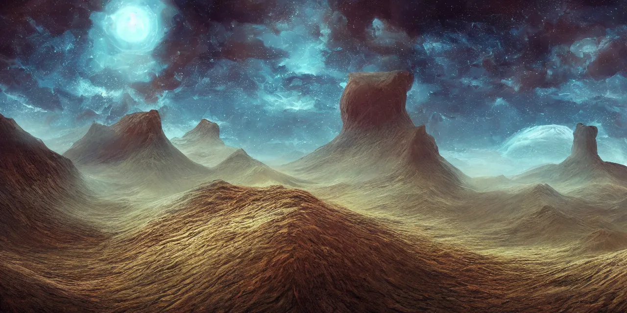 Prompt: surreal image of a landscape on an alien planet, digital art,