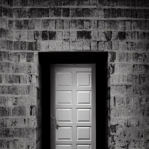 Image similar to An ominous photograph of the slightly opened door standing ajar, darkness behind it, dim lighting, nightmare, taken with Sony a7R camera