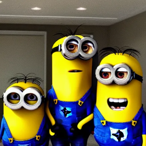 Image similar to minions walking about in the backrooms