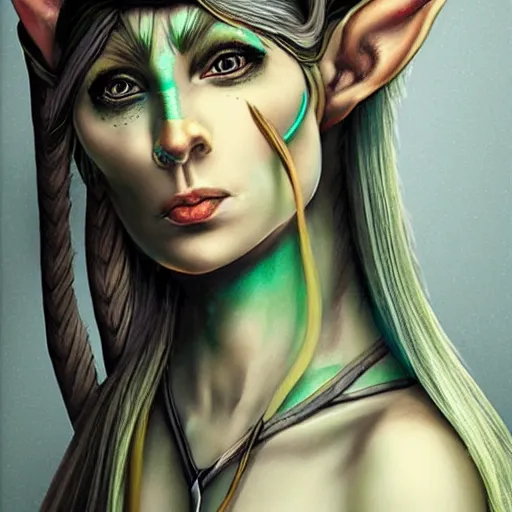 Image similar to a realistic portrait of a female elven warrior, made out of colored smoke