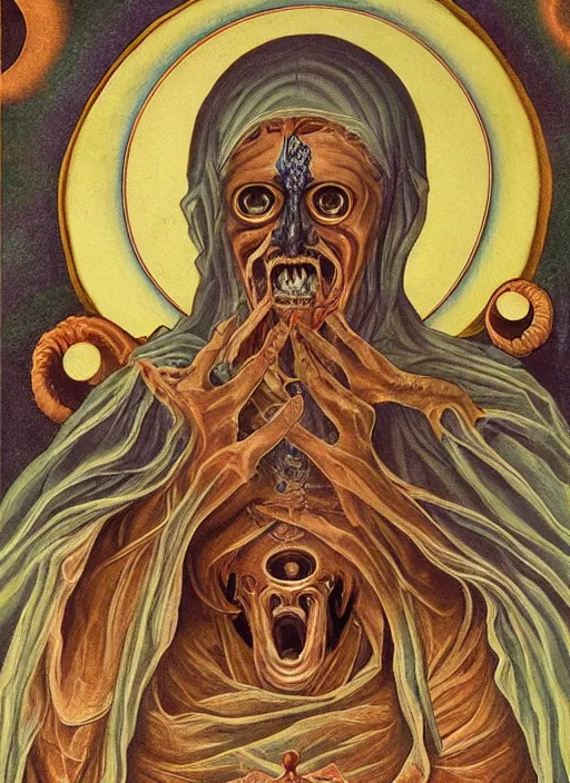 Image similar to the transcendent being embodying fear of the stares, photorealistic, detailed photography, divinity, awful, cosmic horror, religious art, blasphemous