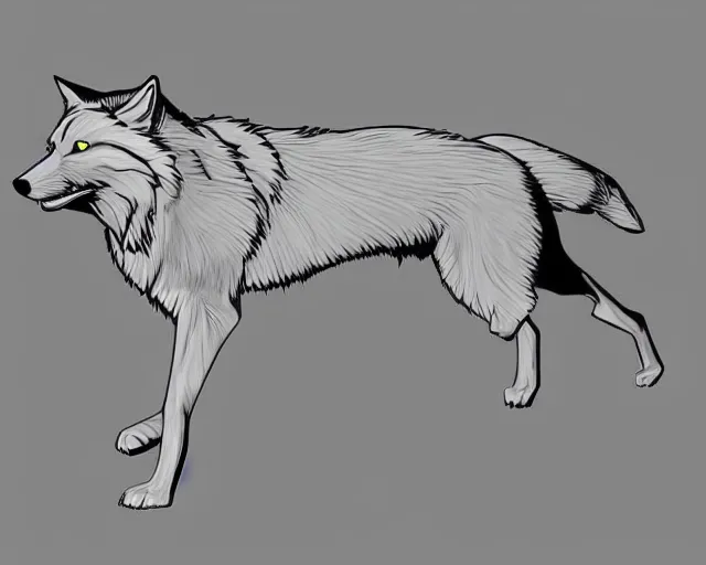 Image similar to digital art of a full-body outline of a running wolf, simple, no color, high quality, HD, 8K,