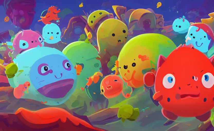 Image similar to Slime Rancher, digital painting, expressionistic, intricate detail, meticulous brush strokes, genius composition, masterpiece, work of art, 4k wallpaper