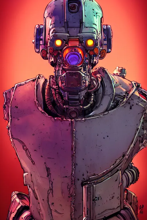 Image similar to a study of cell shaded portrait of a cyborg putin as Borderlands 3 concept art, llustration, post grunge, concept art by josan gonzales and wlop, by james jean, Victo ngai, David Rubín, Mike Mignola, Laurie Greasley, highly detailed, sharp focus, alien, Trending on Artstation, HQ, deviantart, art by artgem