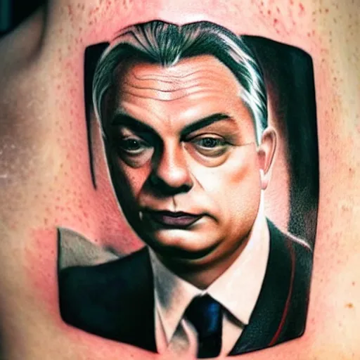 Image similar to tattoo of portrait photo of viktor orban, 8k,