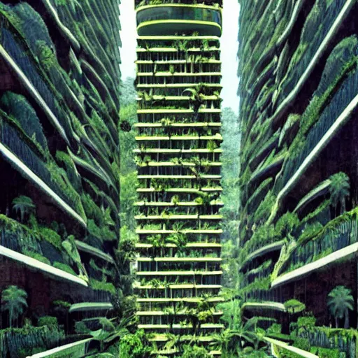 Image similar to a solar punk lush giant plants city, modern architecture by ricardo bofill, city of the jungle, by victorenrich