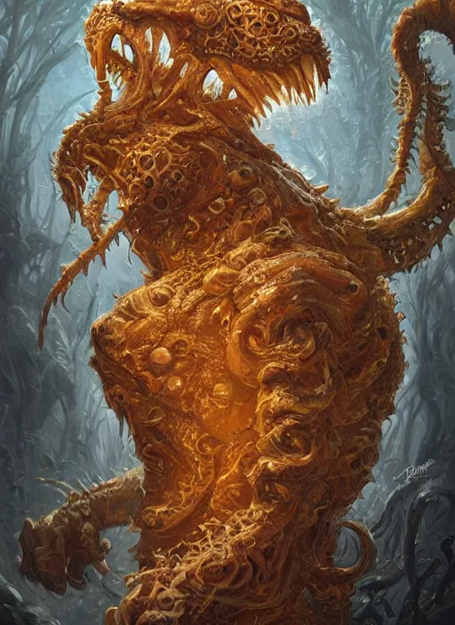 Image similar to portrait of Garfield as a large Lovcraftian monster, fantasy, intricate, elegant, highly detailed, digital painting, artstation, concept art, smooth, sharp focus, illustration, art by artgerm and greg rutkowski