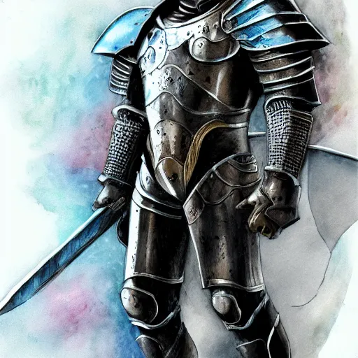 Prompt: a perfect, realistic professional digital sketch of a fantasy knight in style of Marvel, full length, by pen and watercolor, by a professional French artist on ArtStation, on high-quality paper