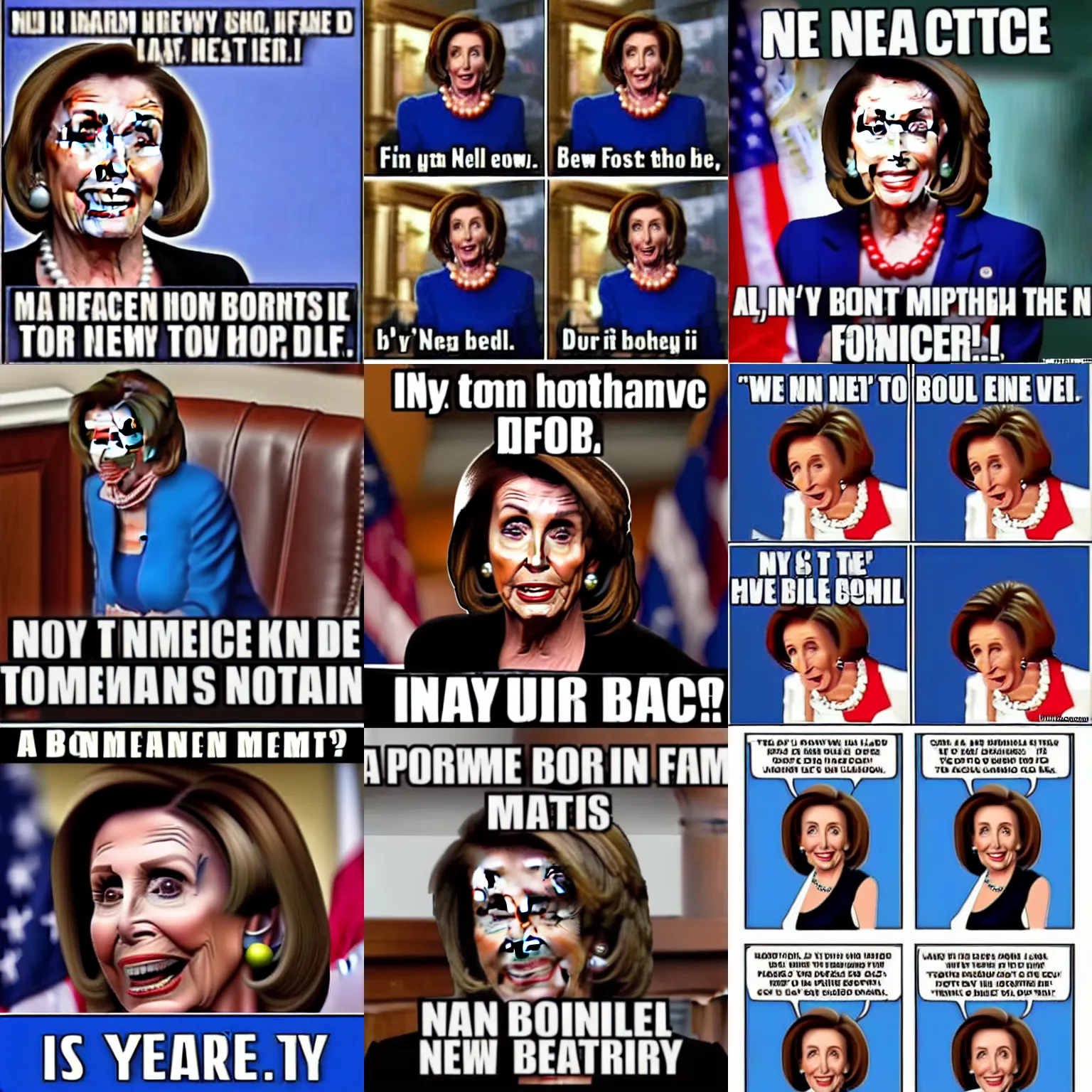 Prompt: a hilarious conservative Nancy Pelosi meme, iFunny Impact font bottom text