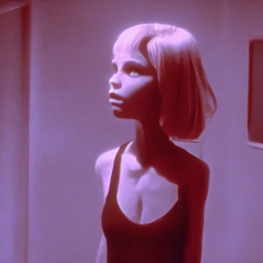 Image similar to movie still of the alien girl, cinematic composition, cinematic light, by david lynch and guillermo del toro