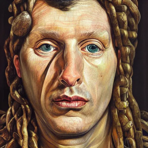 Prompt: high quality high detail painting by lucian freud, hd, street - walker medusa portrait, photorealistic lighting