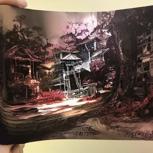 Prompt: incredible thomas kincaid landscape eldritch secret by yoji shinkawa apophasis