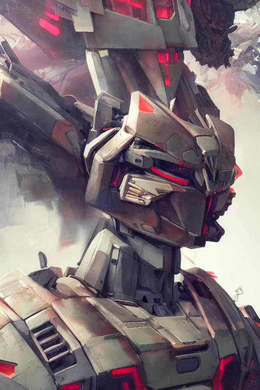 Image similar to Portrait of Gundam, Neon, dark, intricate, highly detailed, smooth, artstation, digital illustration by Ruan Jia and Mandy Jurgens and Artgerm and Wayne Barlowe and Greg Rutkowski and Zdislav Beksinski