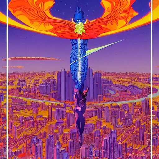 Image similar to heaven city art by jean giraud, moebius, don lawrence and alex ross and john romita jr, smooth focus, sharp details, detailed details, bokeh, 4 k, fine 5 k details