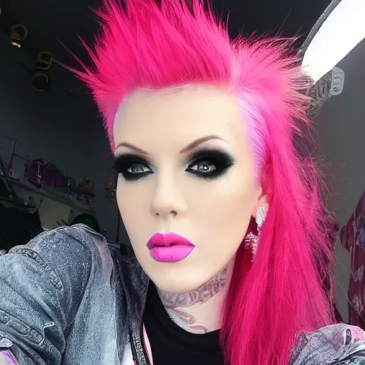 Image similar to jeffree star 2 0 0 0 s selfie with pink red hair