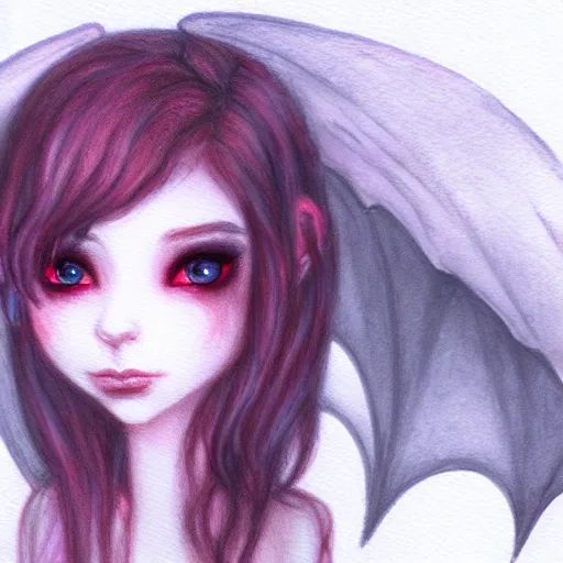 Image similar to an adorable vampire fairy, 8 k resolution watercolor pencil drawing, cinematic lighting, deviantart artstation