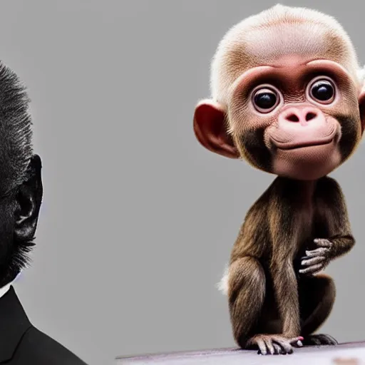 Prompt: professional photograph of a baby monkey wearing a suit and joe biden standing next to each other in the white house, very detailed, very intricate, 8 k,