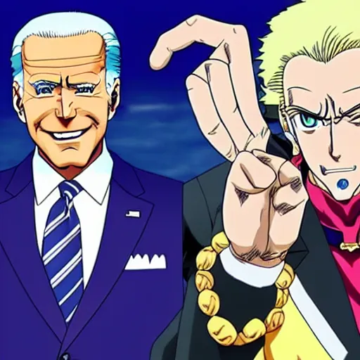 Image similar to Biden in JoJo's bizarre adventure anime style