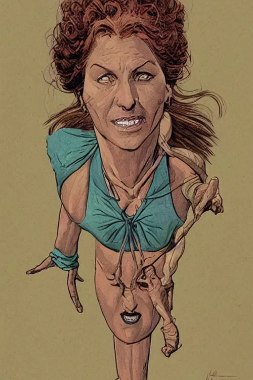 Image similar to maria. Smug old west circus acrobat. concept art by James Gurney and Mœbius.